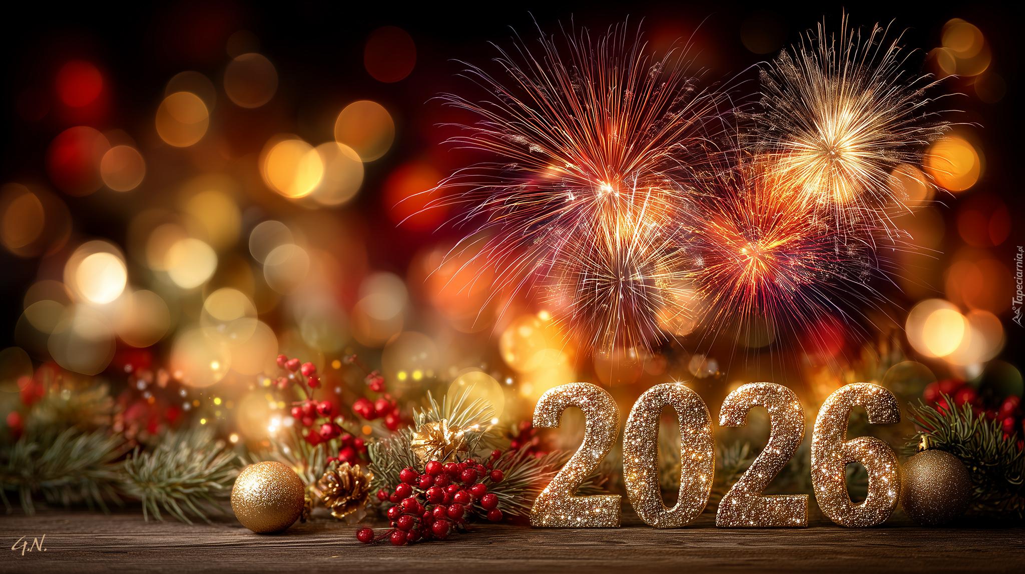 2026, Nowy Rok, Sylwester, Fajerwerki, Grafika AI