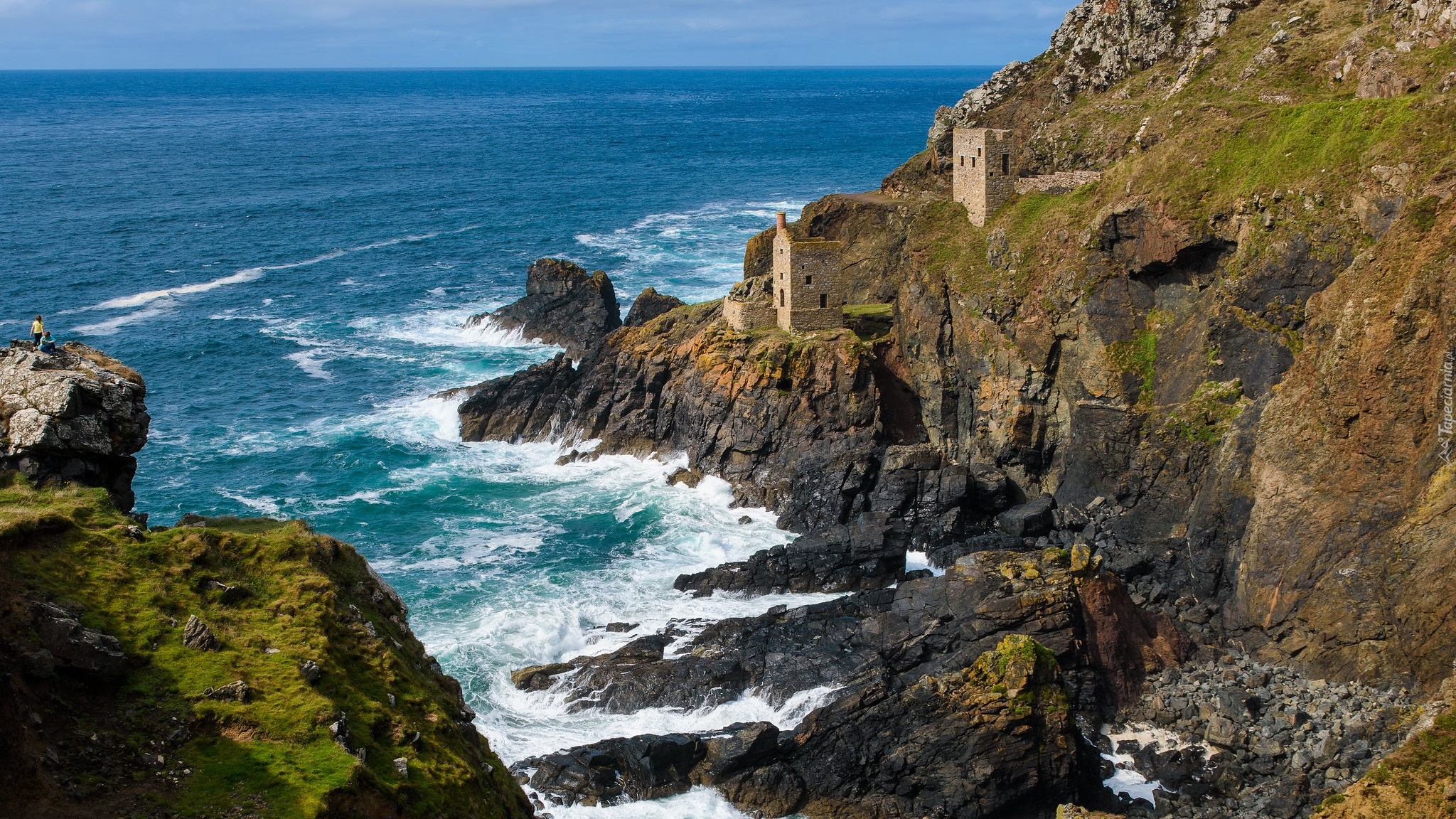 Morze, Wybrzeże, Skały, Budowle, Kopalnie, Botallack Mine, Botallack, Kornwalia, Anglia