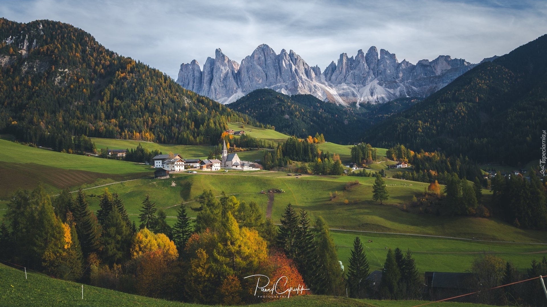 Włochy, Wieś, Santa Maddalena, Góry, Dolomity, Domy, Drzewa