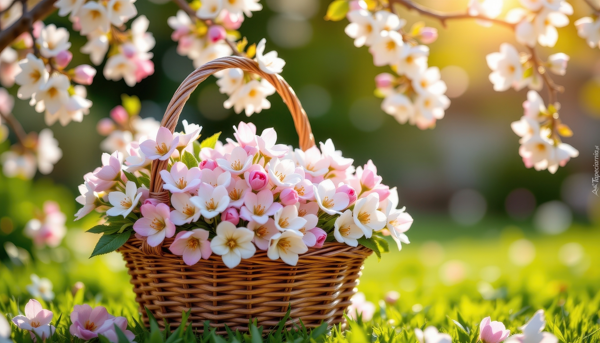 Białe, Różowe, Kwiaty, Kolorowe, Koszyk