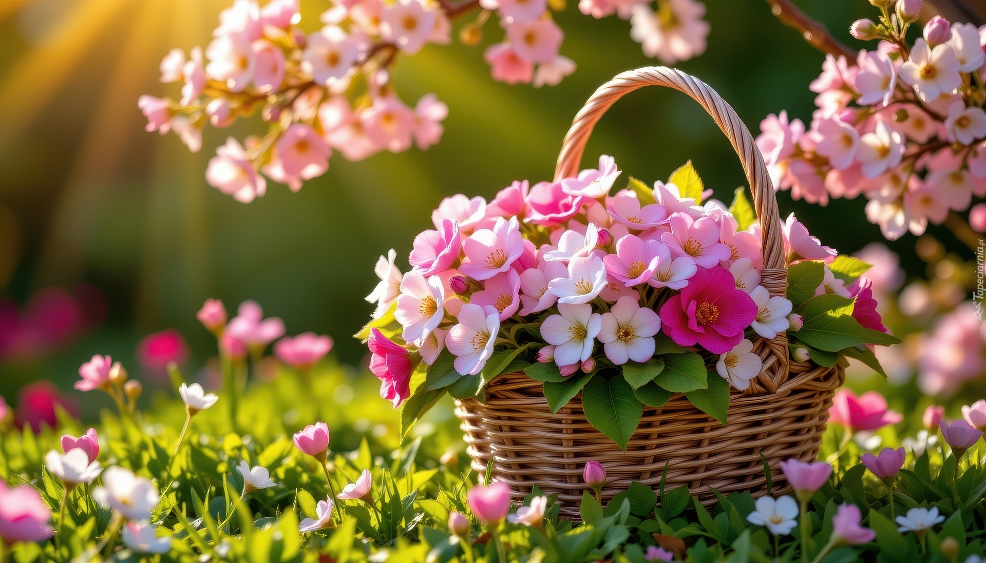 Kolorowe, Kwiaty, Koszyk, Ukwiecone, Gałązki