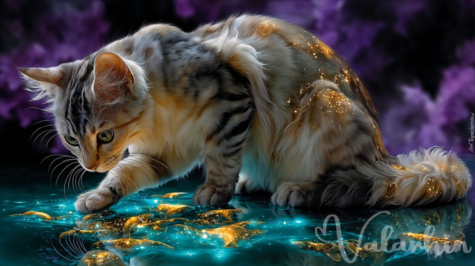 Kot, Woda, Ryby, Grafika AI