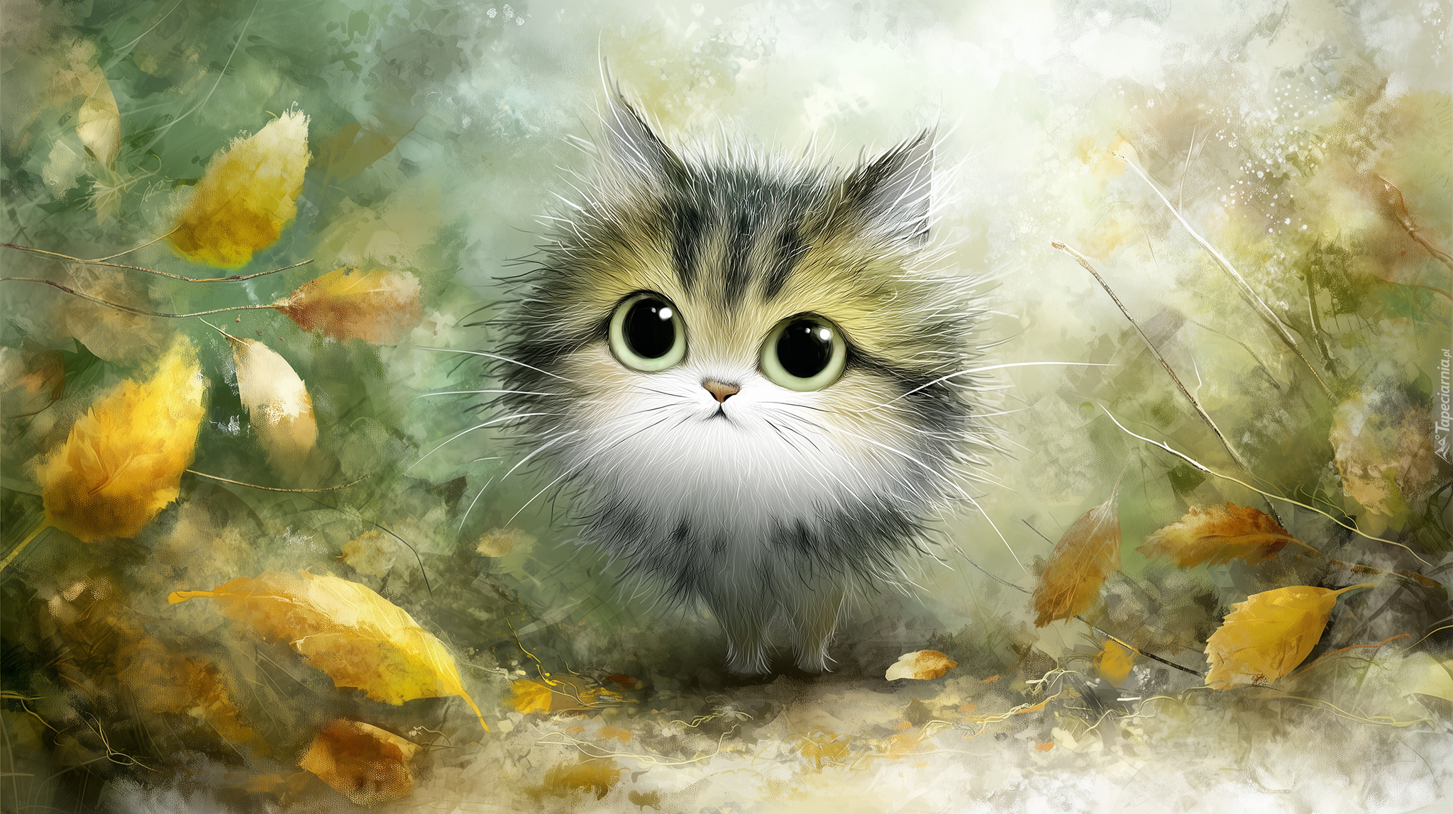 Kot, Liście, Grafika AI