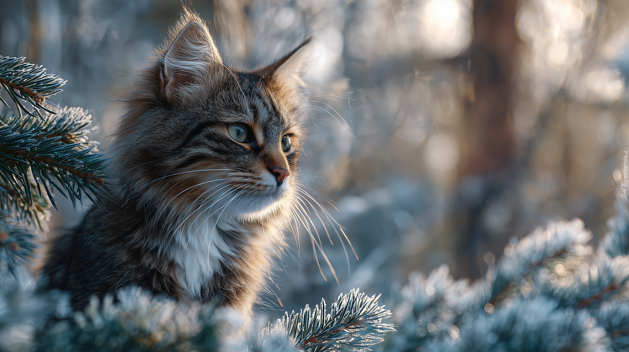 Kot, Oszronione, Gałązki, Grafika AI