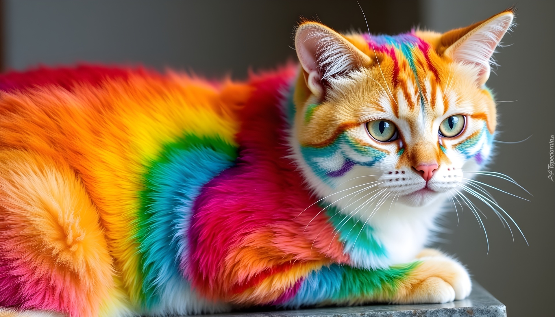 Kolorowy, Kot, Tęczowe, Kolory, Grafika AI