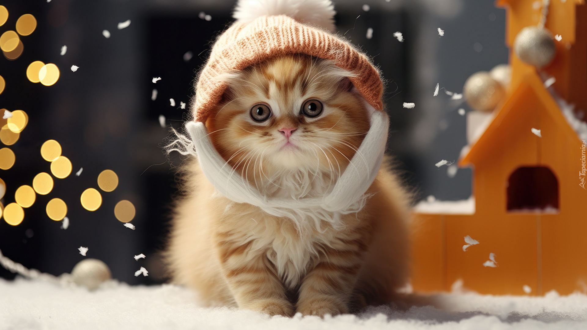 Kot, Kotek, Czapka, Domek, Śnieg