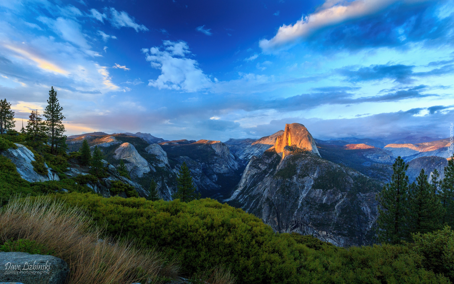 Góry, Rozświetlona, Góra, Half Dome, Park Narodowy Yosemite, Kalifornia, Stany Zjednoczone