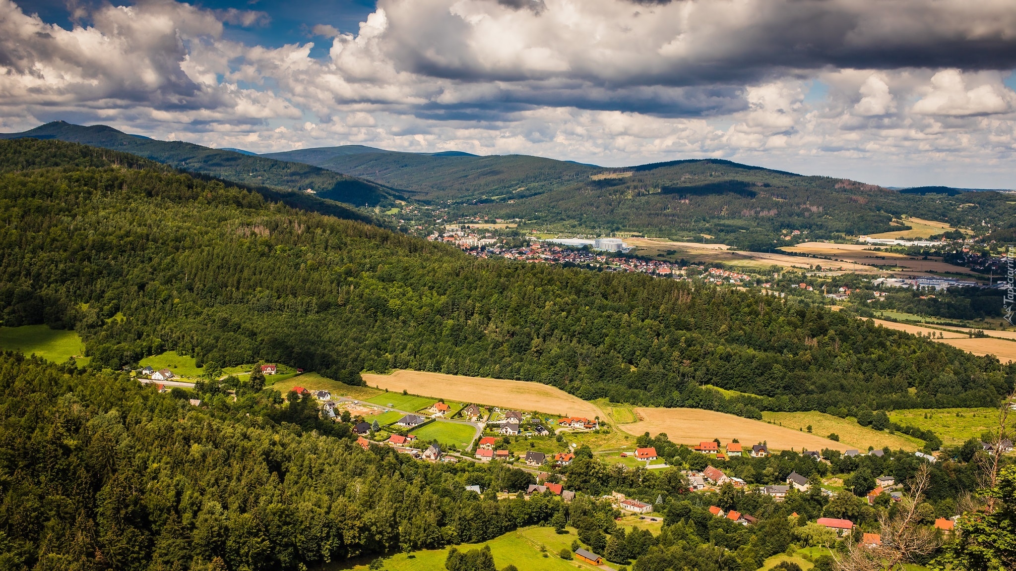 Góry, Pogórze Karkonoskie, Lasy, Domy, Polska