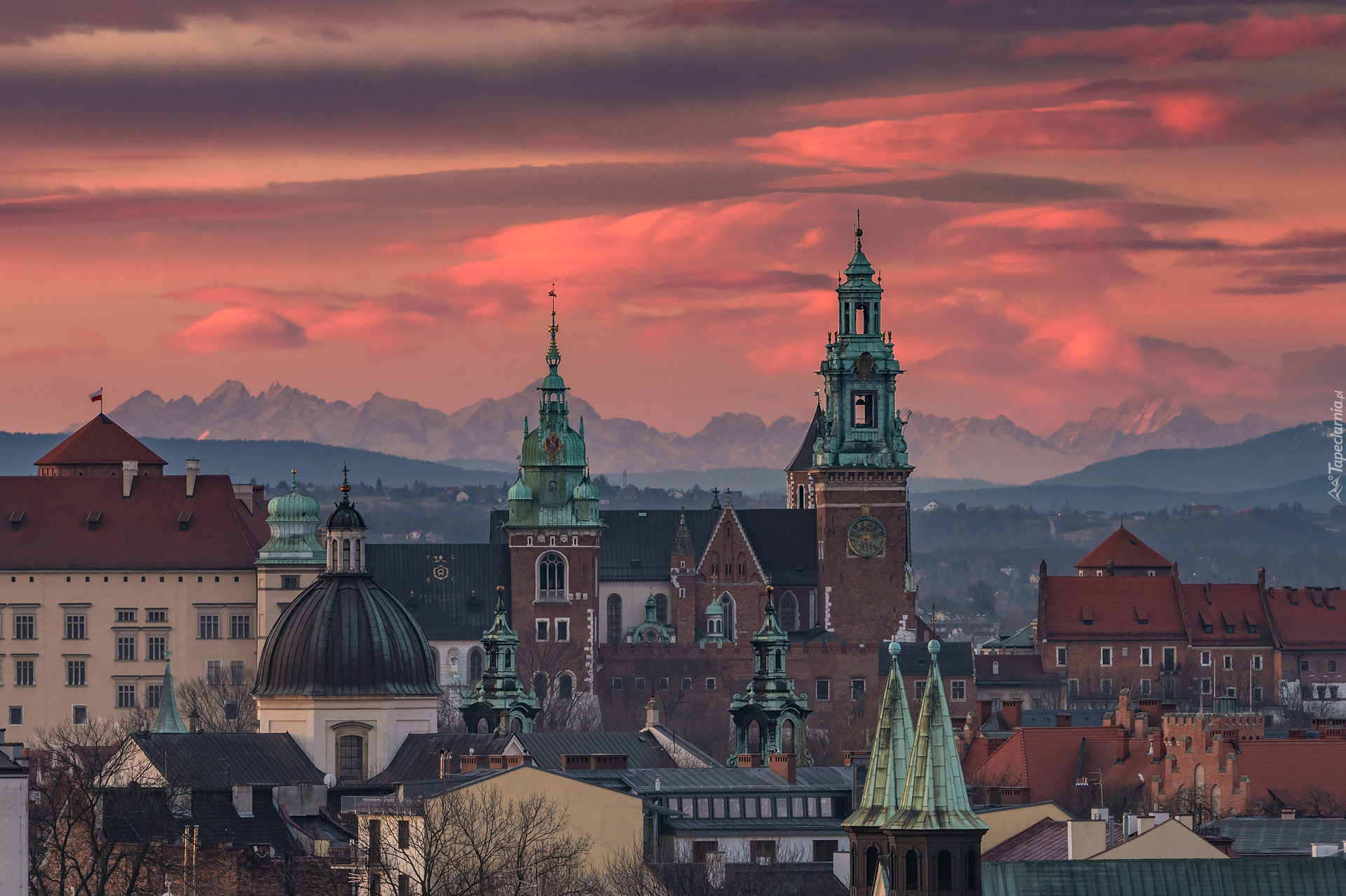 Polska, Kraków, Dachy, Domy, Góry, Tatry