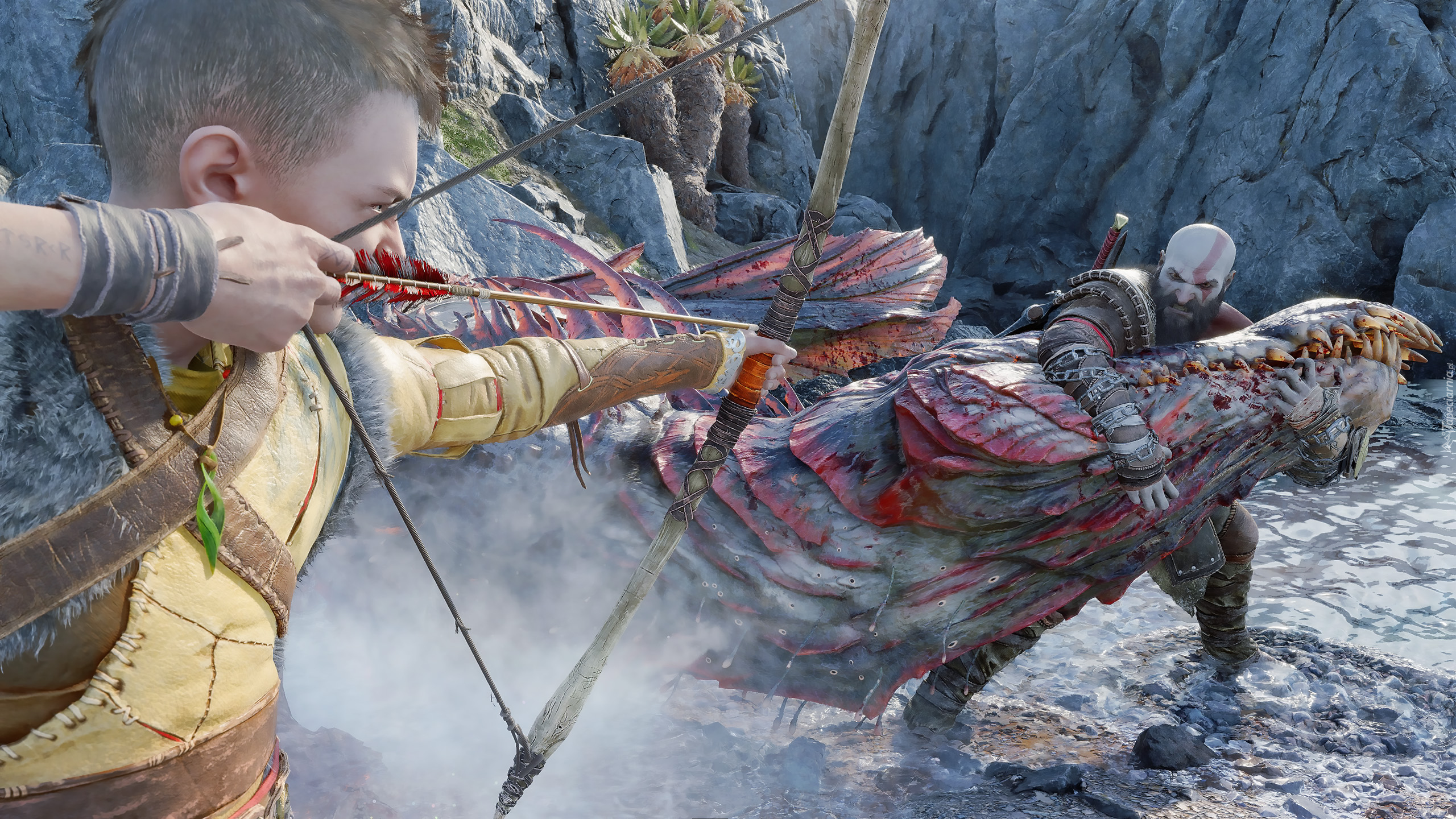 Gra, God of War Ragnarok, Postacie, Arteus, Kratos, Walka, Łuk