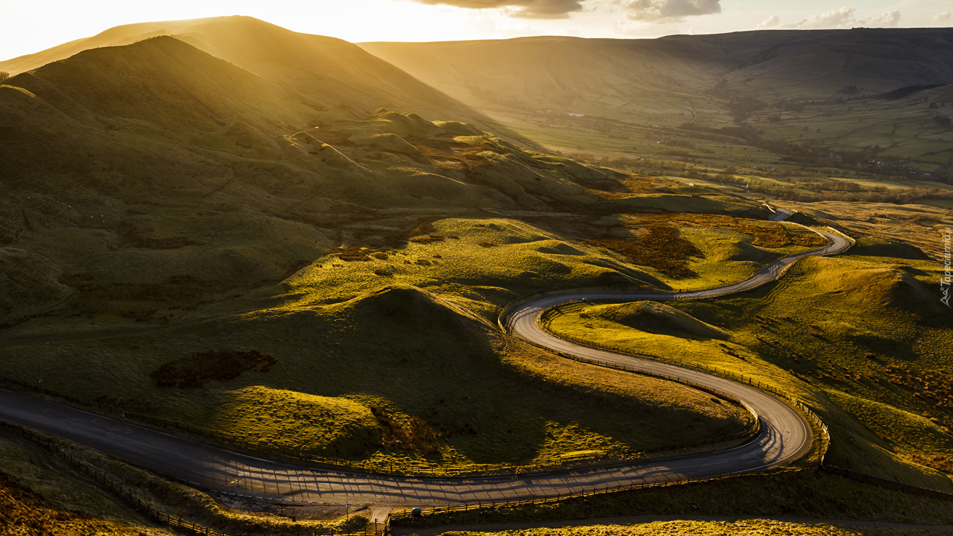 Anglia, Derbyshire, Wyżyna Peak District, Wzgórze Mam Tor, Kręta, Droga, Trawa