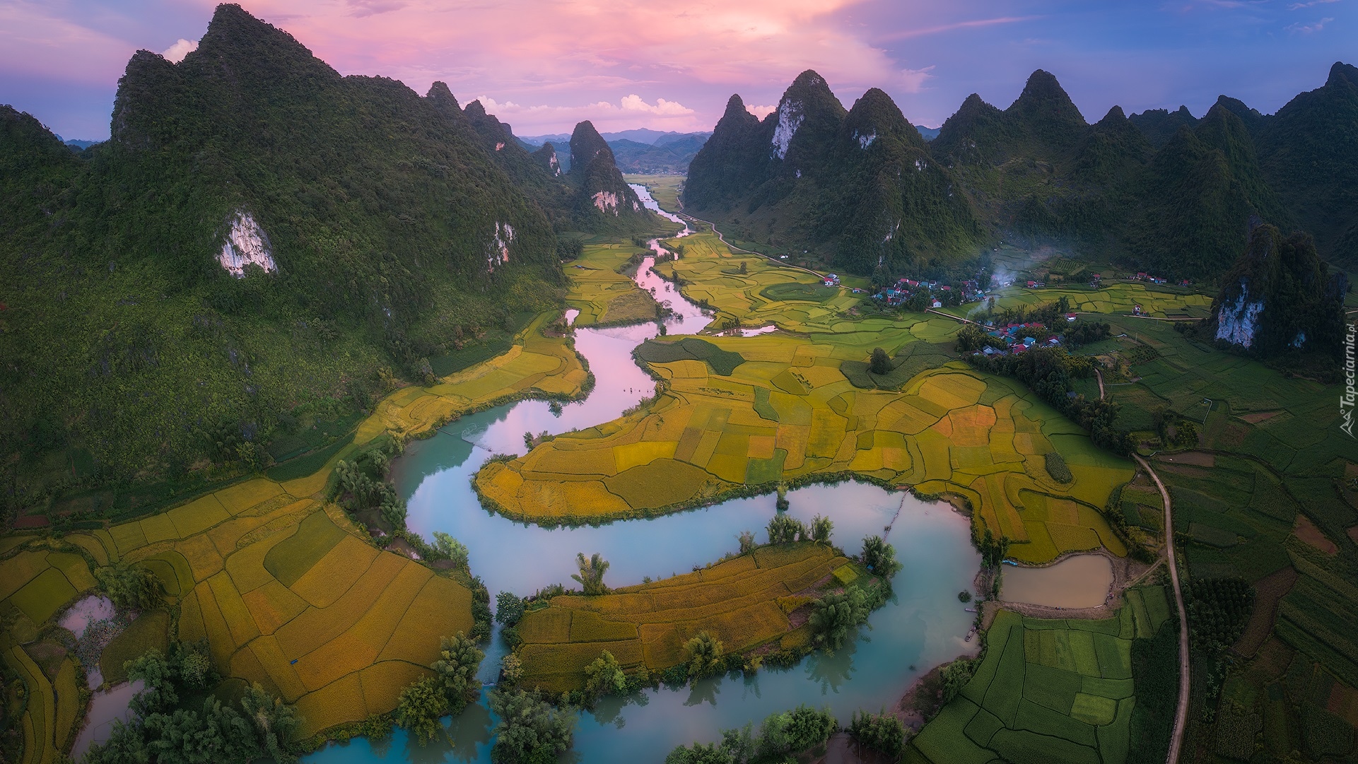 Kręta, Rzeka, Pola, Góry, Prowincja Cao Bang, Wietnam