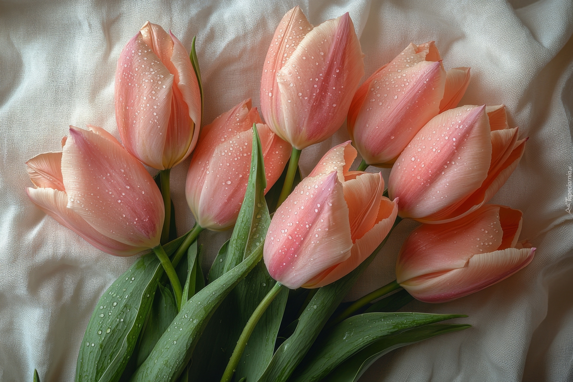 Różowe, Tulipany, Krople