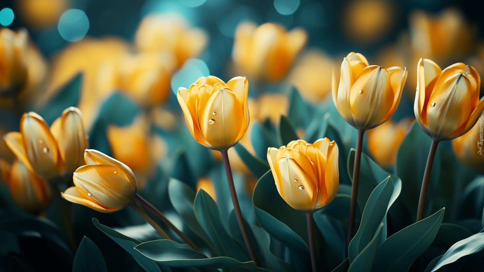 Tulipany, Żółte, Kwiaty, Grafika