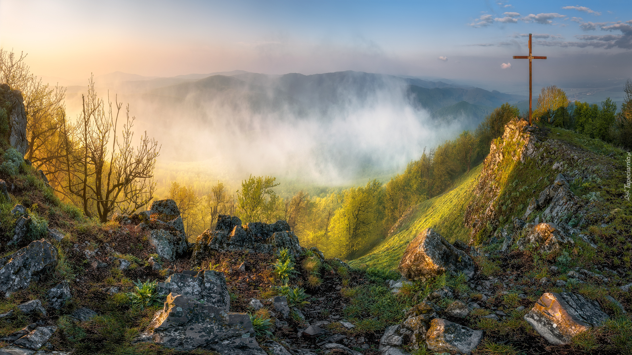 Góry, Tatry, Mgła, Kamienie, Szczyt, Krzyż, Szczyt Wysoka, Słowacja