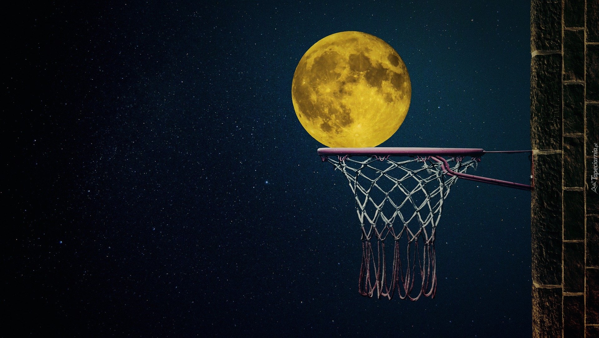 Księżyc, Noc, Pełnia księżyca, Kosz, Koszykówka, Gwiazdy