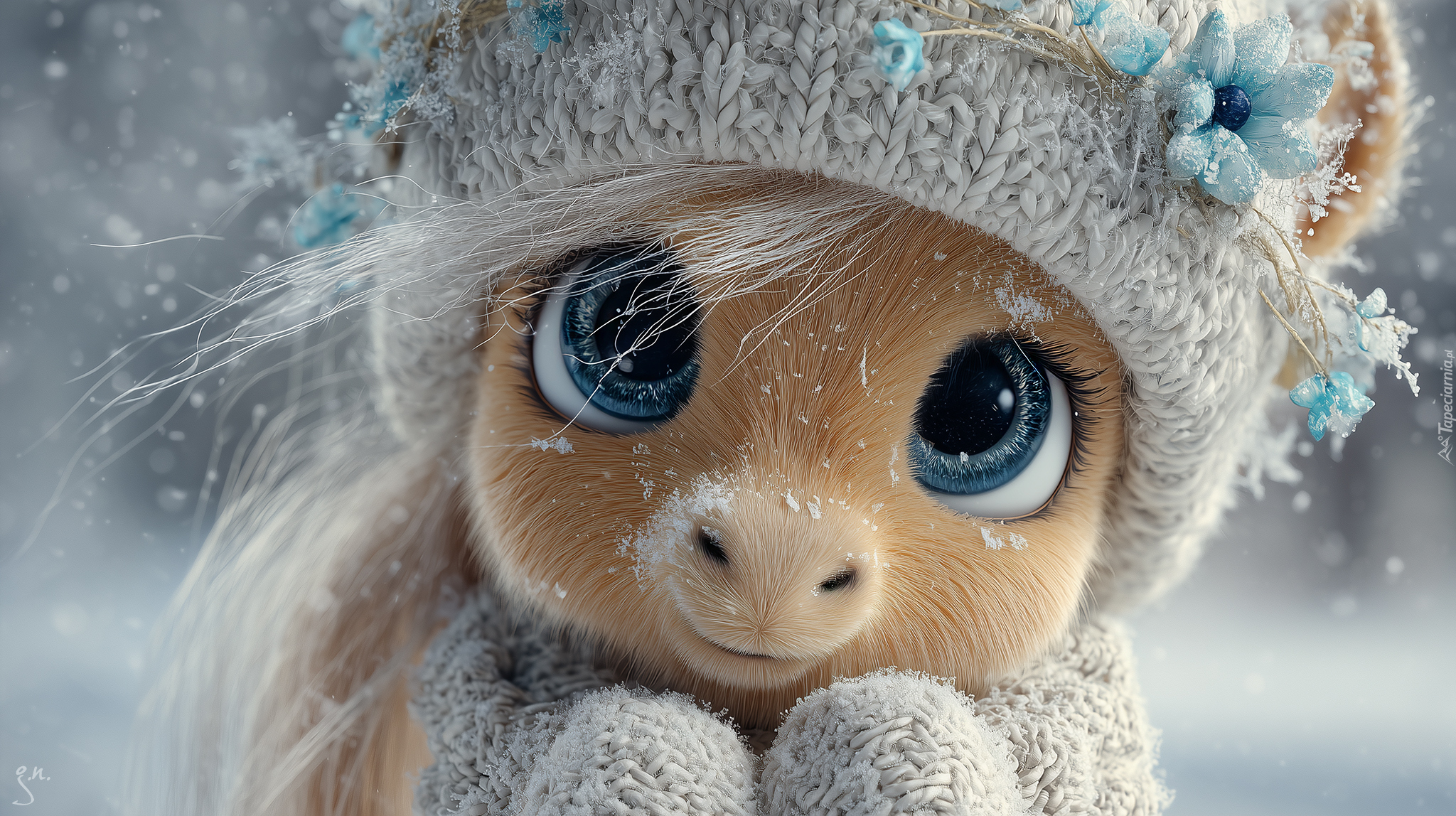 Zabawka, Maskotka, Kucyk, Czapka, Szalik, Duże, Oczy, Grafika AI