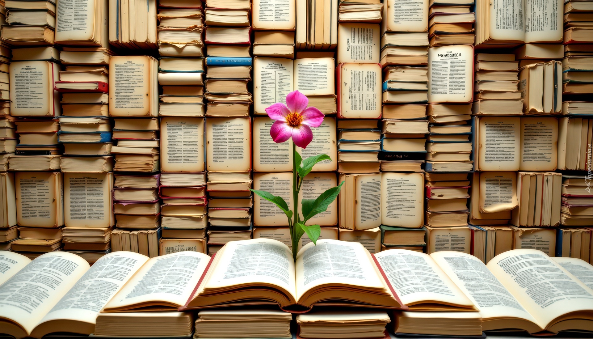 Książki, Kwiat, Grafika AI