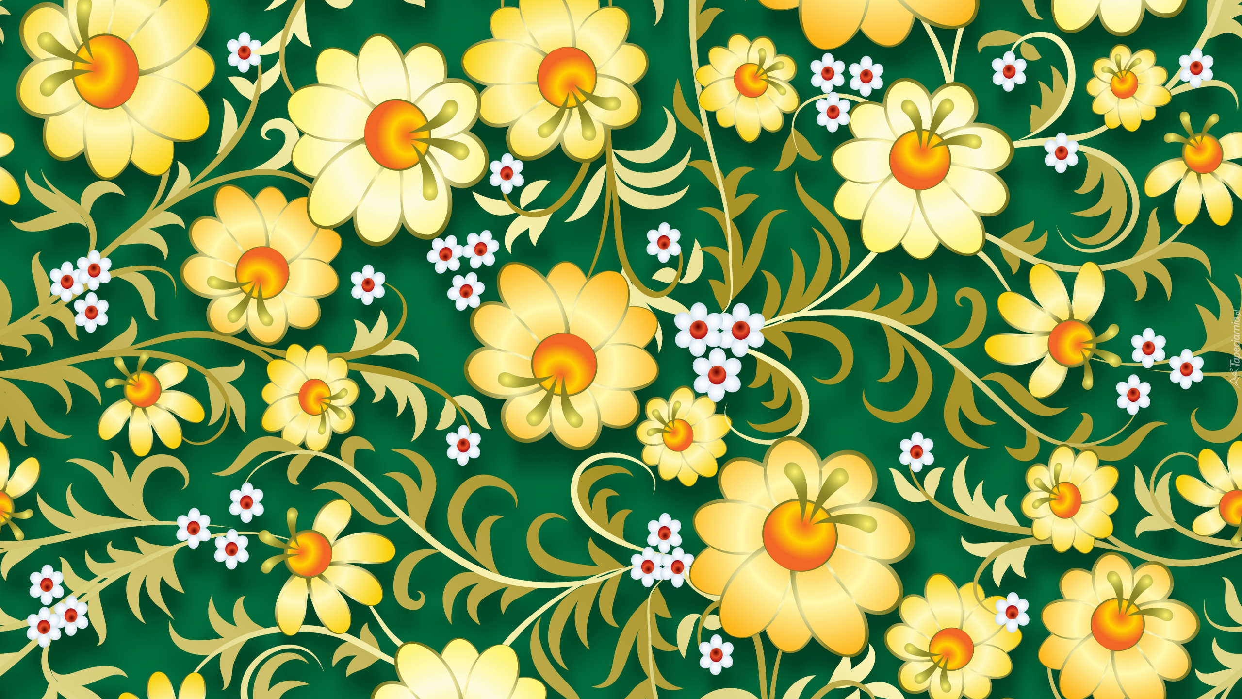 Tekstura, Żółte, Kwiaty, Zielone tło