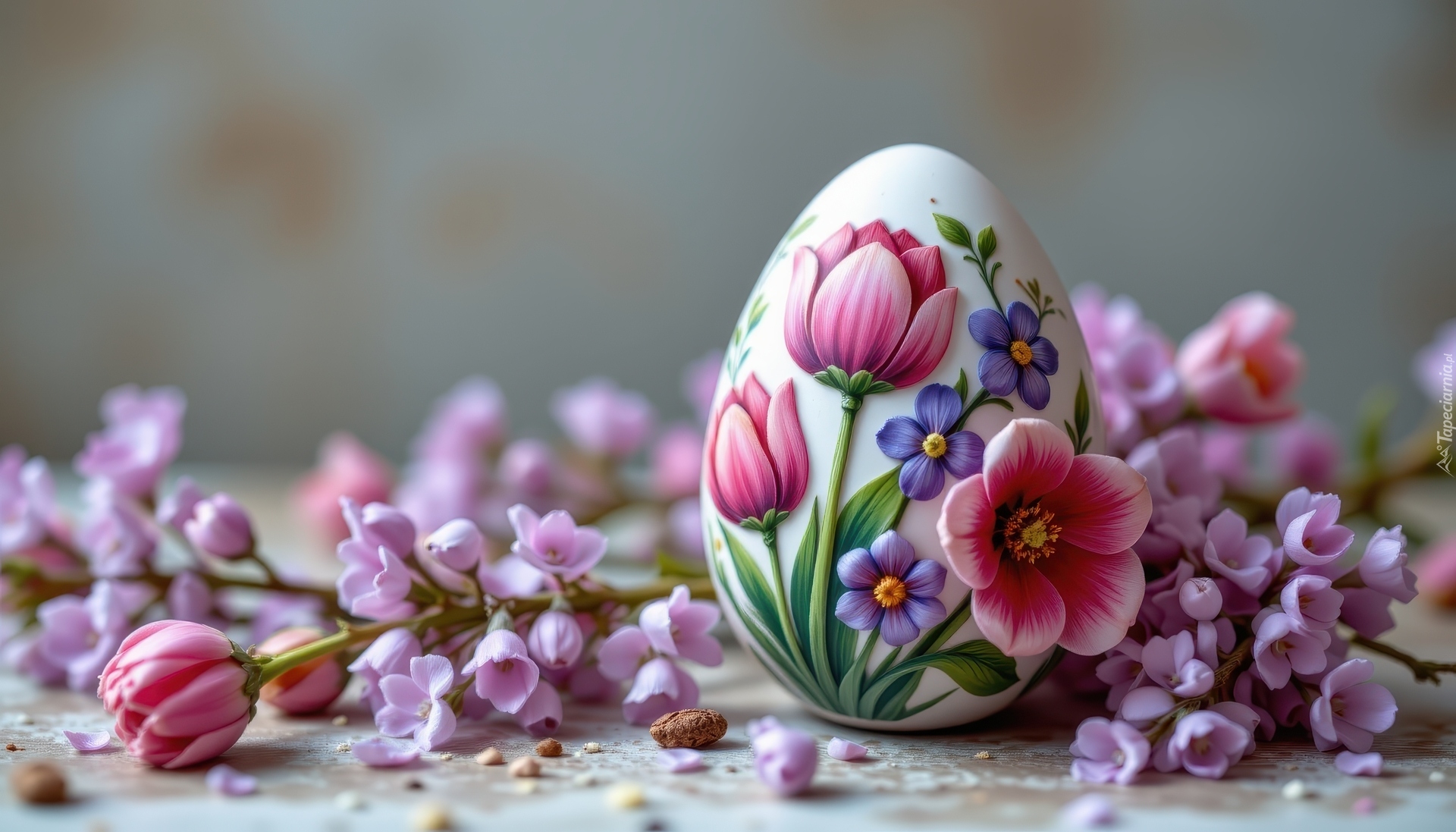 Wielkanoc, Pisanka, Kwiaty, Różowe
