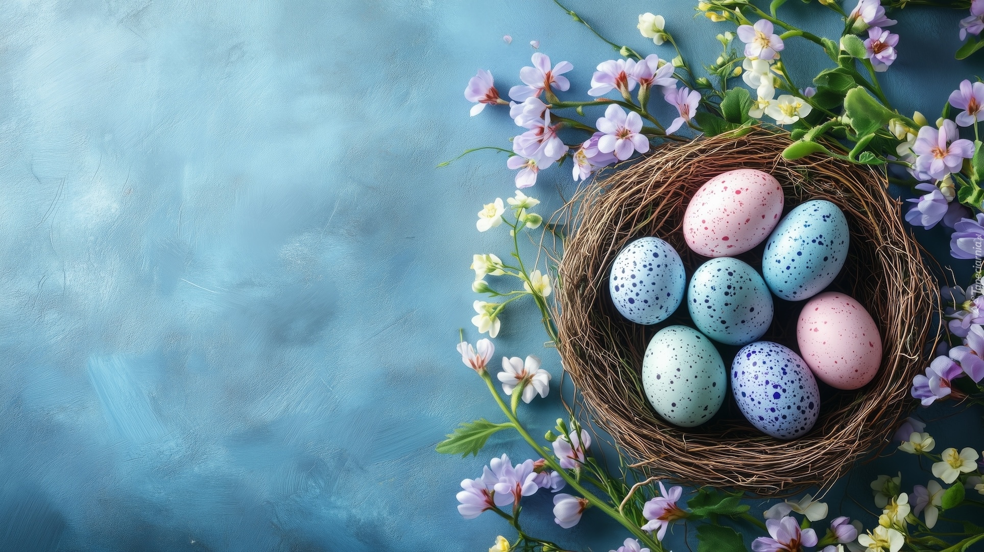 Wielkanoc, Gniazdko, Pisanki, Kwiaty, AI