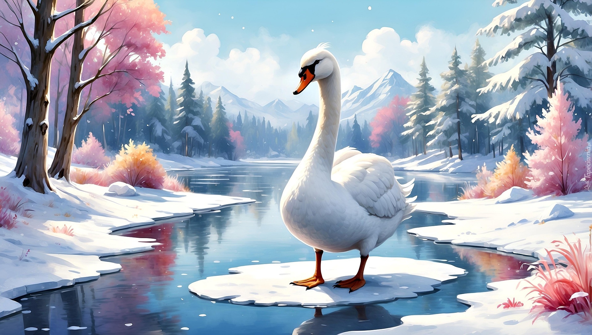 Łabędź, Ptak, Zima, Rzeka