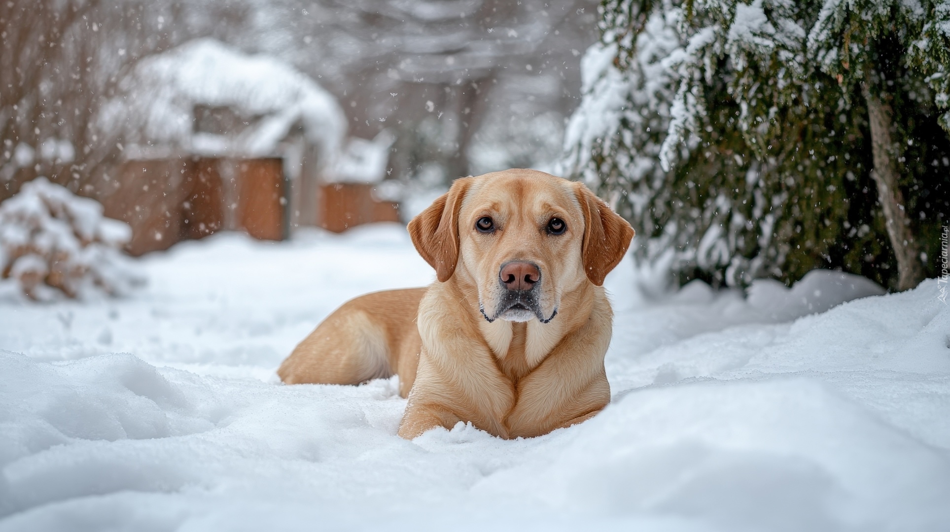 Pies, Labrador retriever, Zima, Śnieg