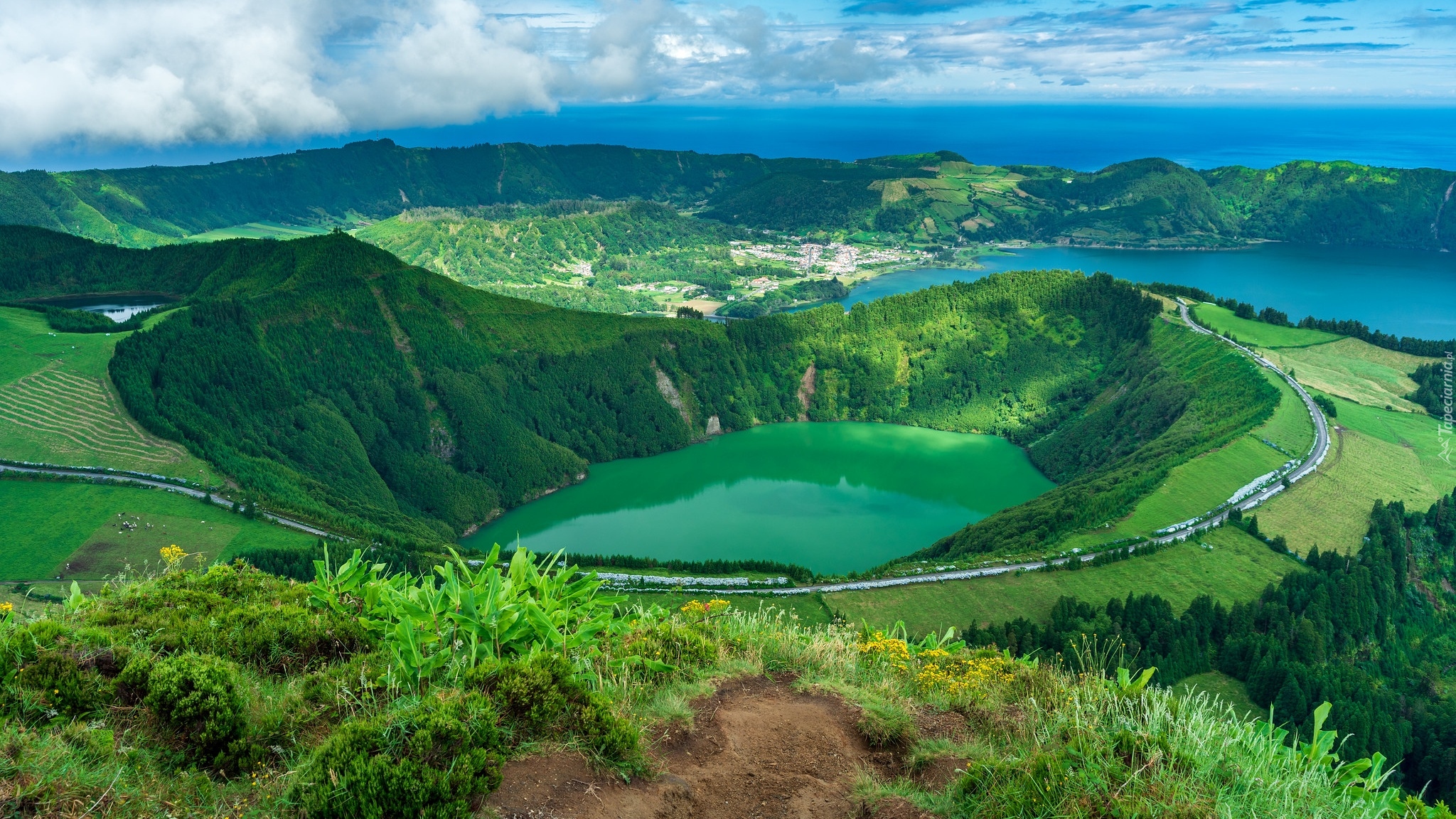 Portugalia, Azory, Sao Miguel, Góry, Jezioro, Lagoa do Canario