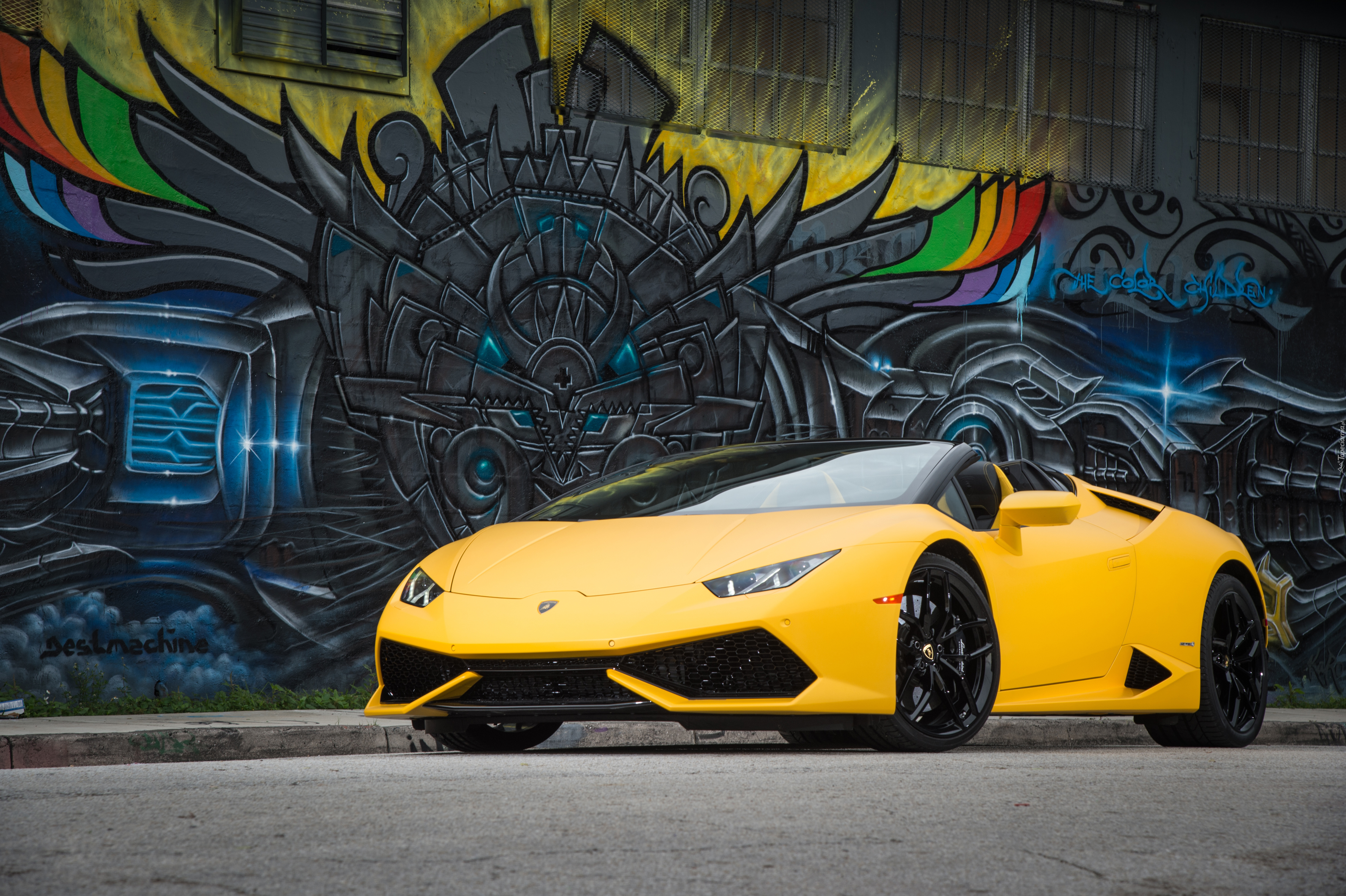 Żółte, Lamborghini Huracan LP 610-4 Spyder, Ściana, Mural