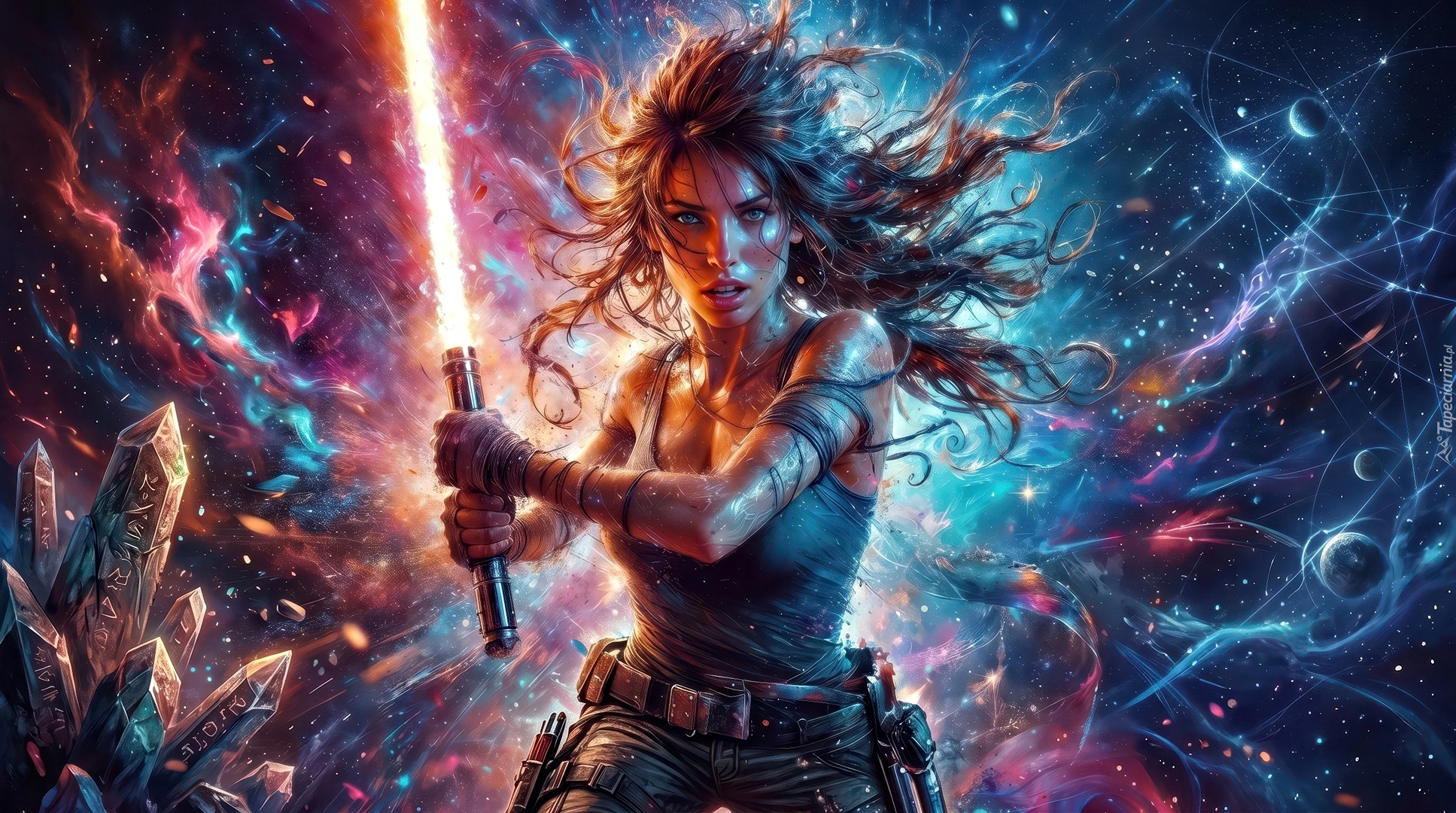 Lara Croft, Walka, Miecz, Grafika AI