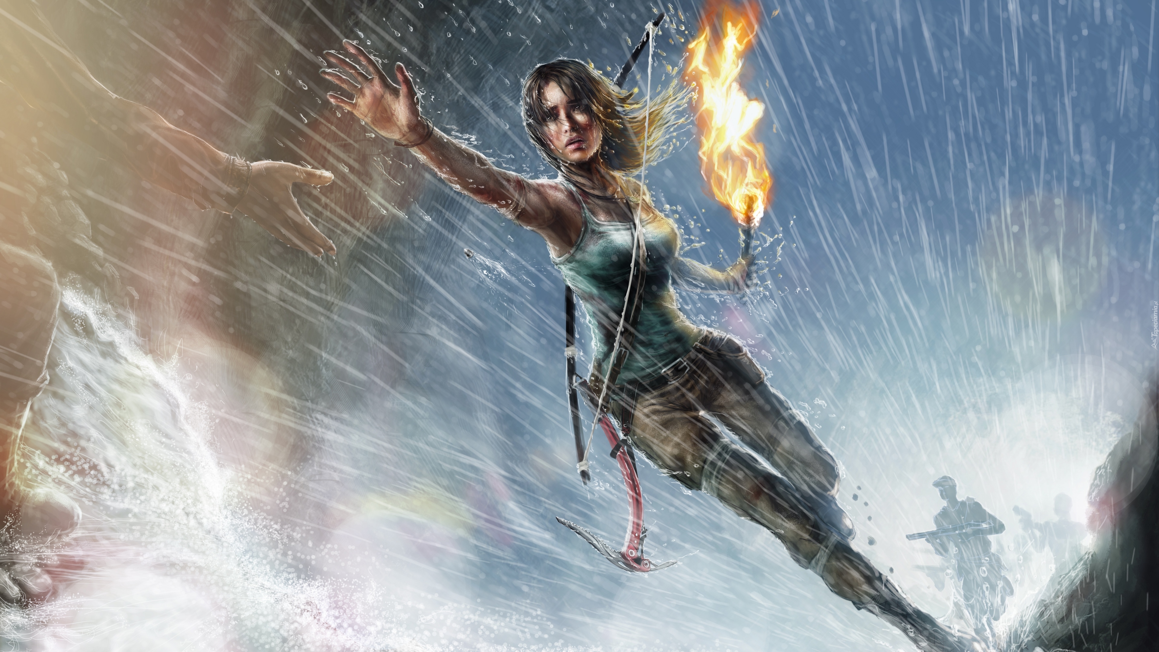 Gra, Rise of the Tomb Raider, Lara Croft, Ręka, Pochodnia, Łuk