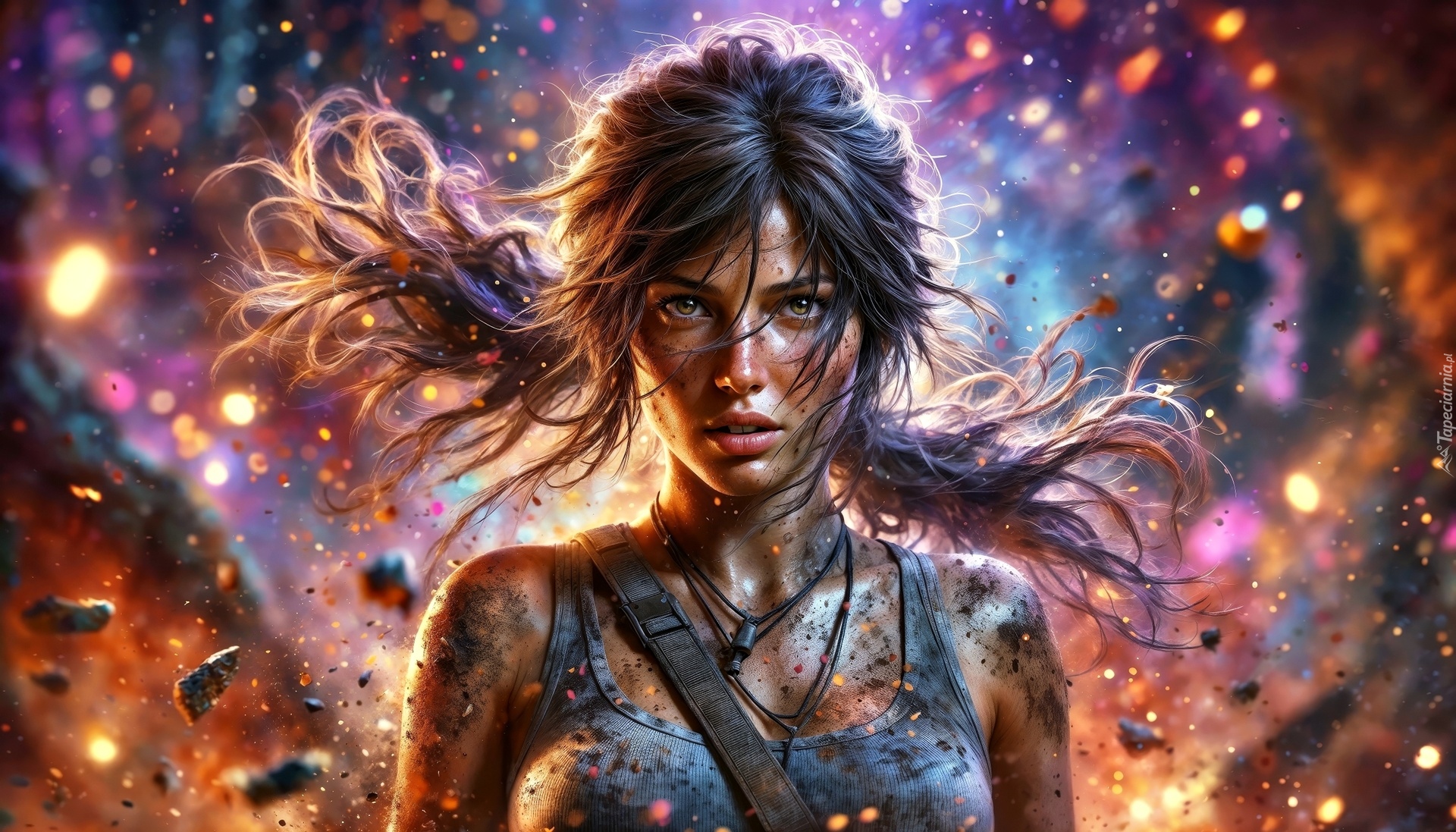 Kobieta, Lara Croft, Walka, Ogień, Grafika AI