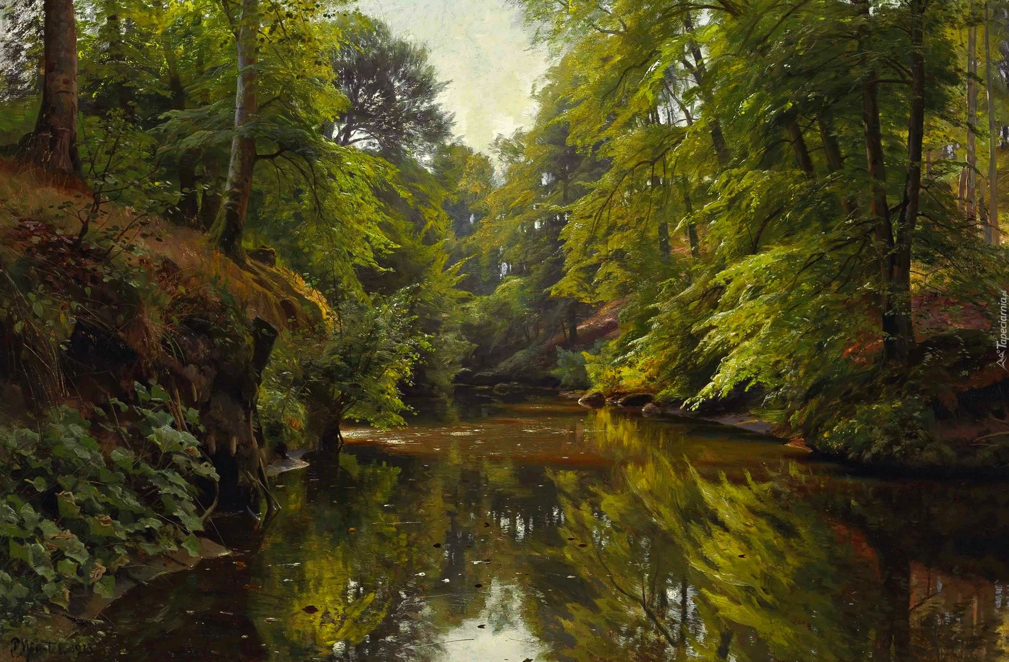 Obraz, Malarstwo, Peder Mork Monsted, Rzeka, Las