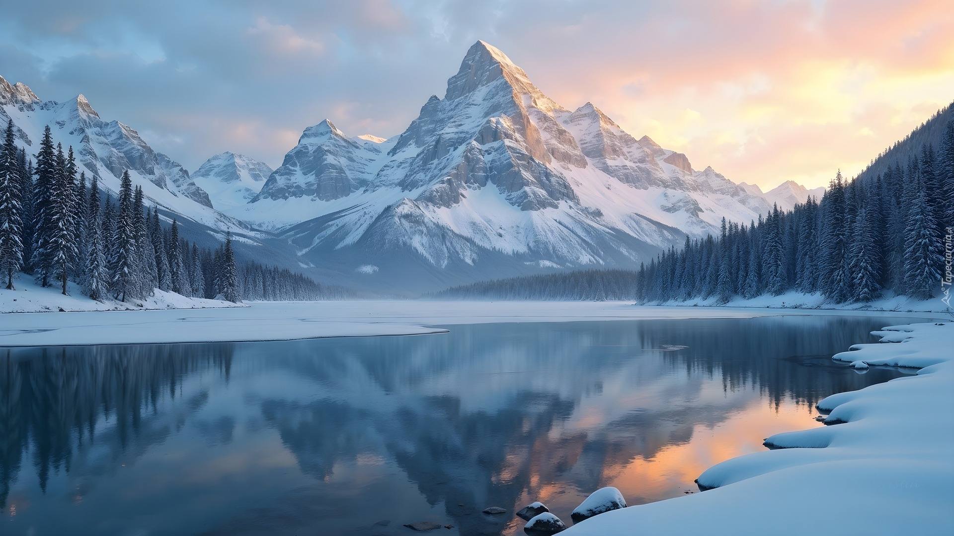 Zima, Jezioro, Góry, Las