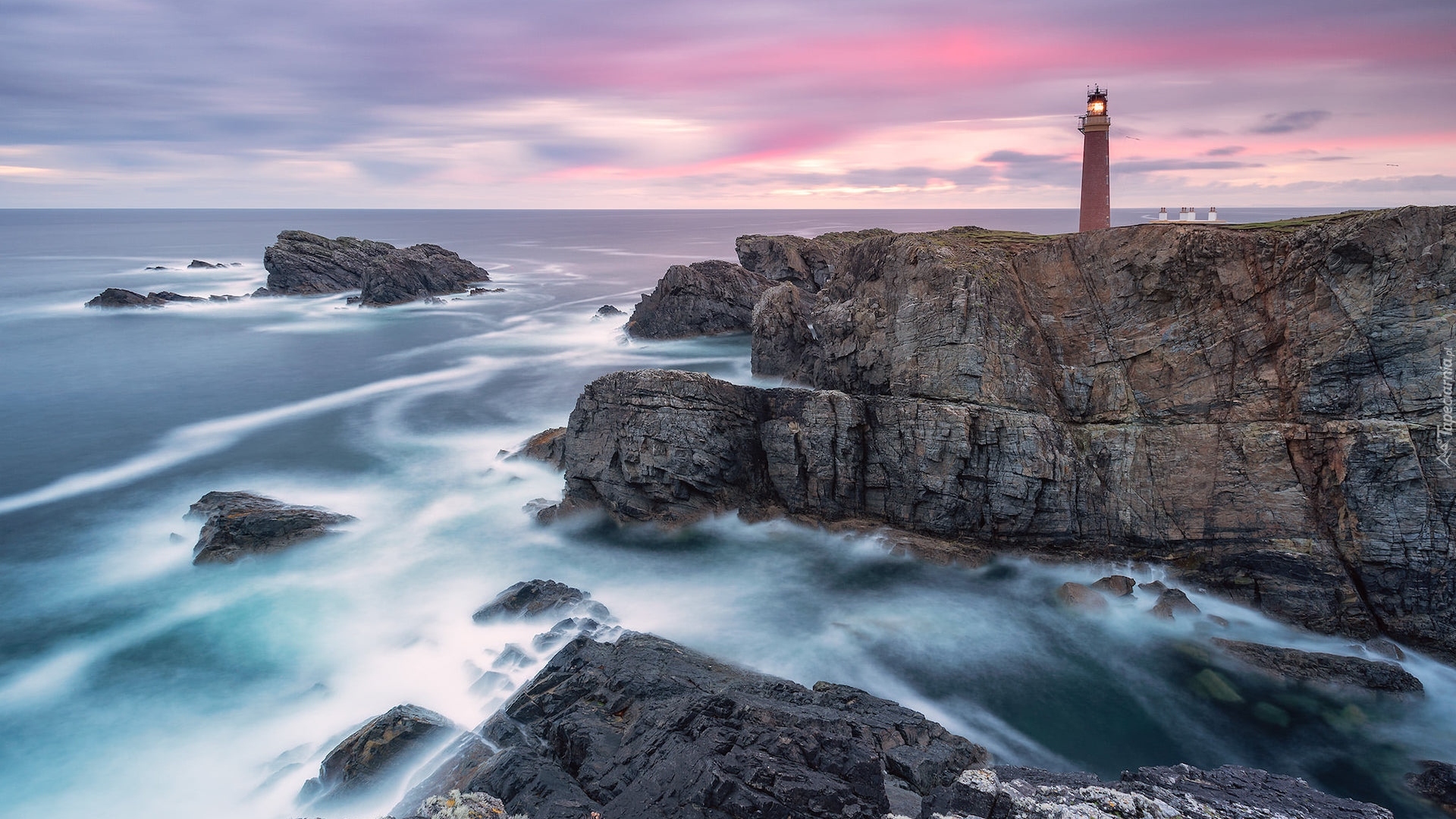 Morze, Wybrzeże, Skały, Szkocja, Latarnia morska, Butt of Lewis Lighthouse