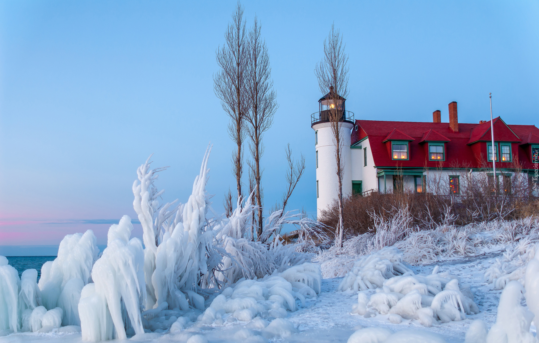 Stany Zjednoczone, Stan Michigan, Latarnia morska Point Betsie, Muzeum Point Betsie Light, Lód, Zima