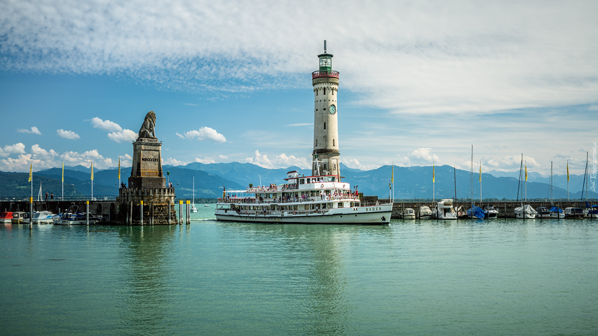 Niemcy, Lindau, Góry, Port, Jezioro Bodeńskie, Latarnia morska, New Lighthouse