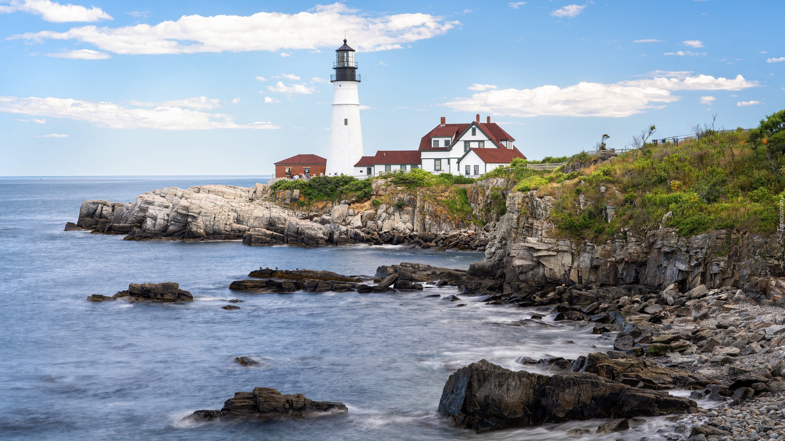 Latarnia morska, Portland Head Light, Morze, Skały, Cape Elizabeth, Stan Maine, Stany Zjednoczone