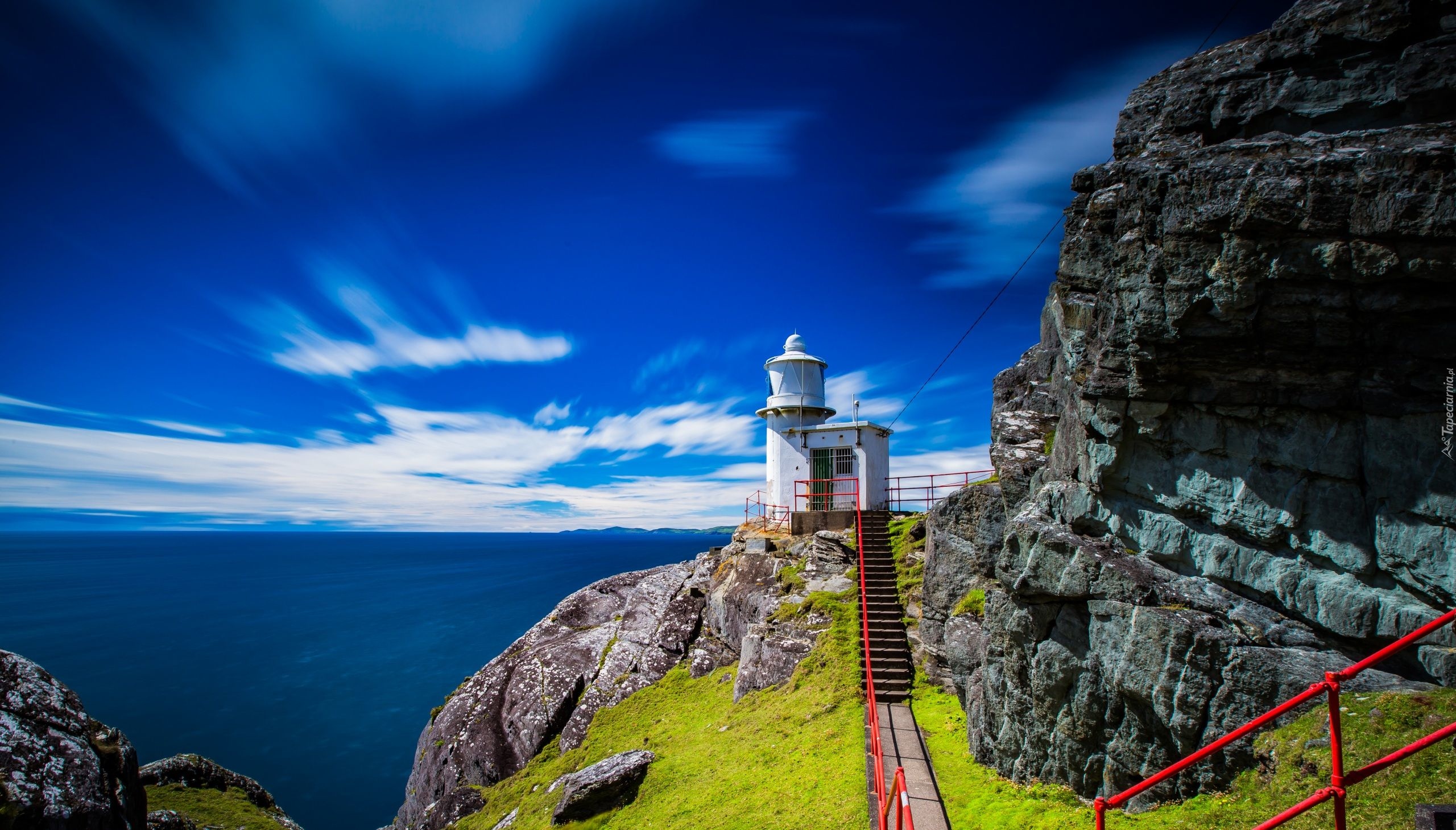 Irlandia, Latarnia morska Sheeps Head Lighthouse, Skały, Schody, Morze, Zatoka Bantry Bay