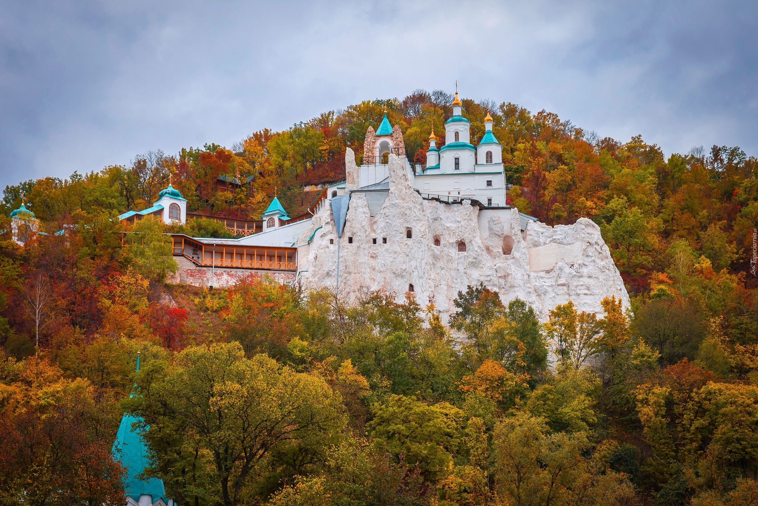 Ukraina, Ławra Świętogórska, Klasztor, Lasy, Jesień