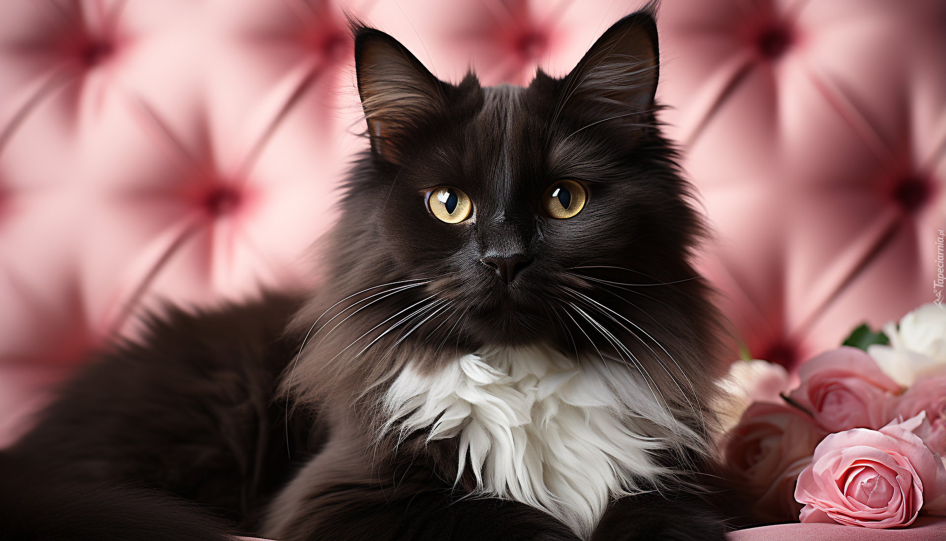 Czarno-biały, Kot, Róże