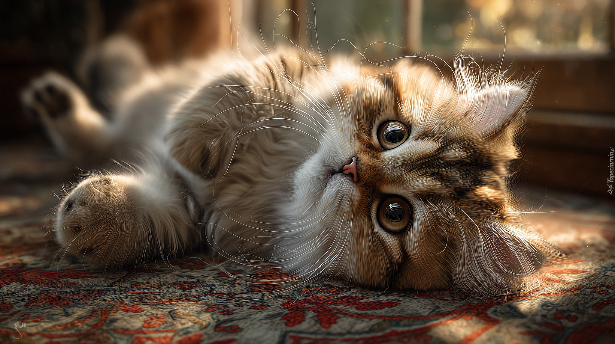 Leżący, Kot, Dywan, Grafika AI