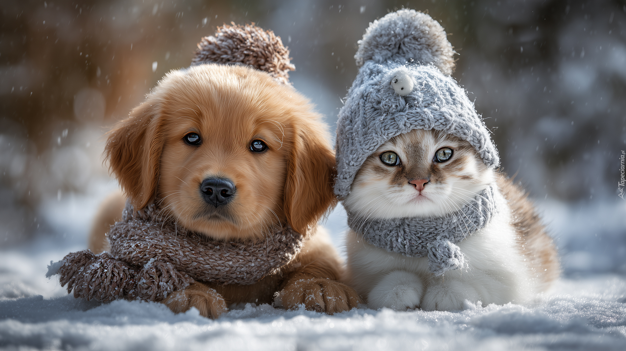 Szczeniak, Pies, Kot, Szaliki, Czapka, Grafika AI