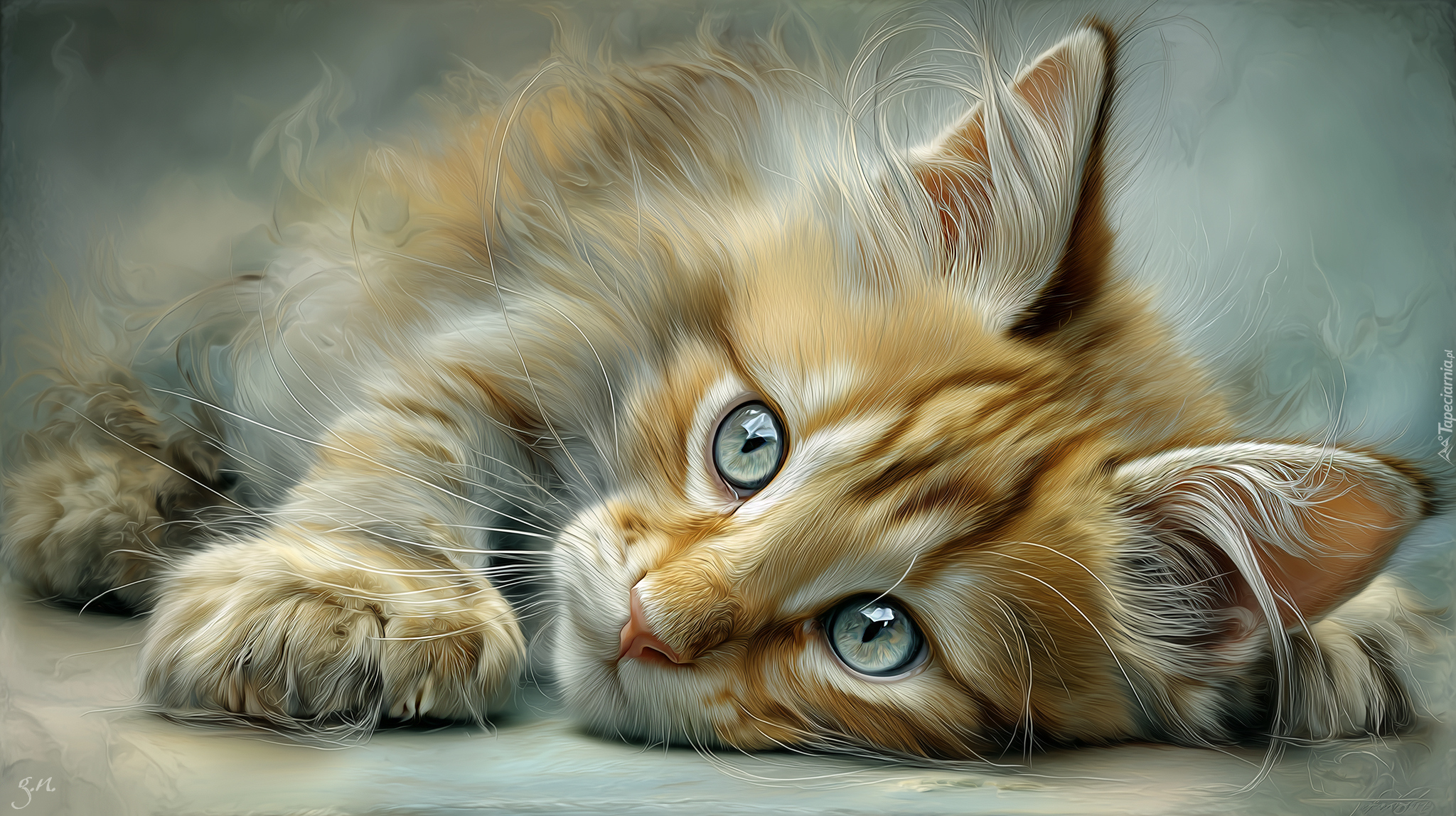 Leżący, Rudy, Kot, Grafika AI