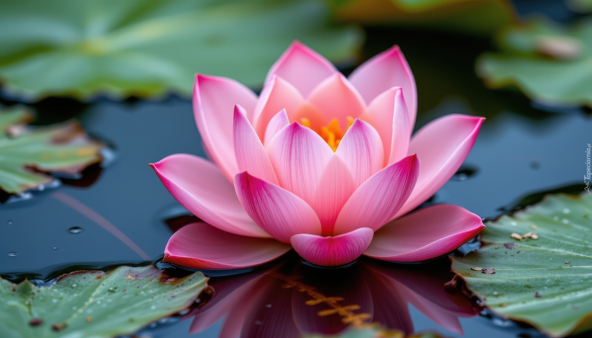 Różowy, Kwiat, Lilia wodna, Woda, Liście