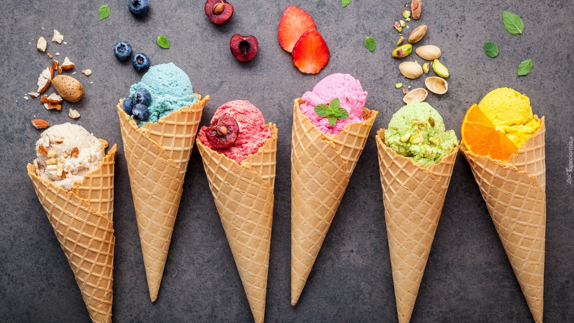 Wafle, Rożki, Lody, Owoce