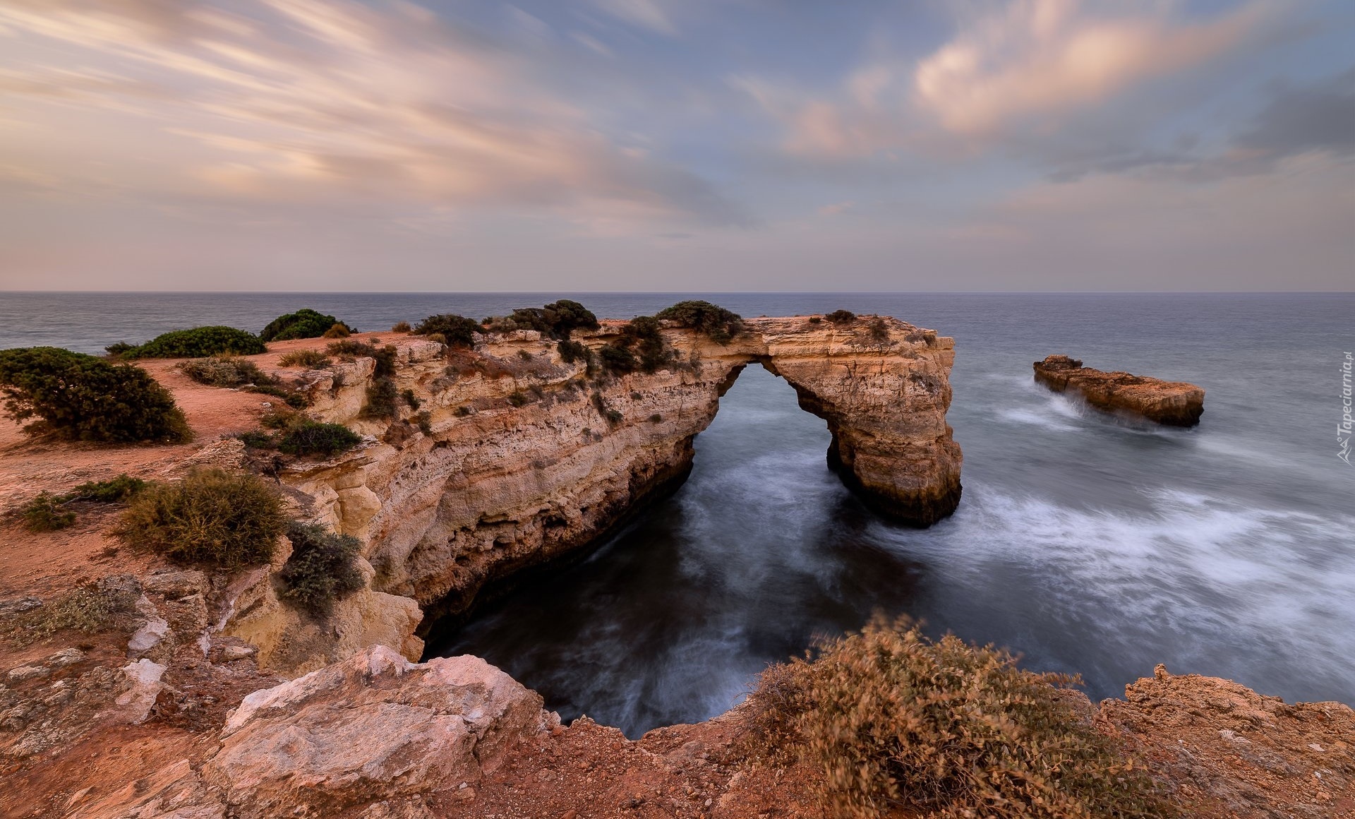 Portugalia, Algarve, Lagoa, Morze, Skały, Chmury