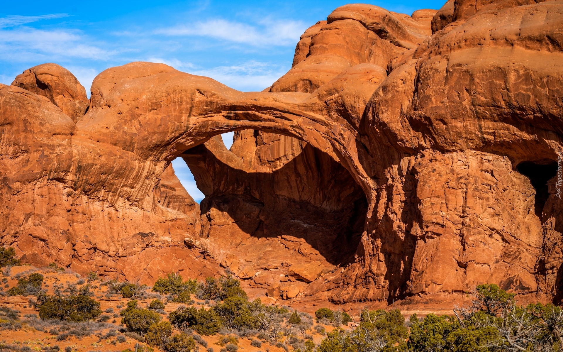 Stany Zjednoczone, Stan Utah, Park Narodowy Arches, Skały, Łuk skalny, Double Arch