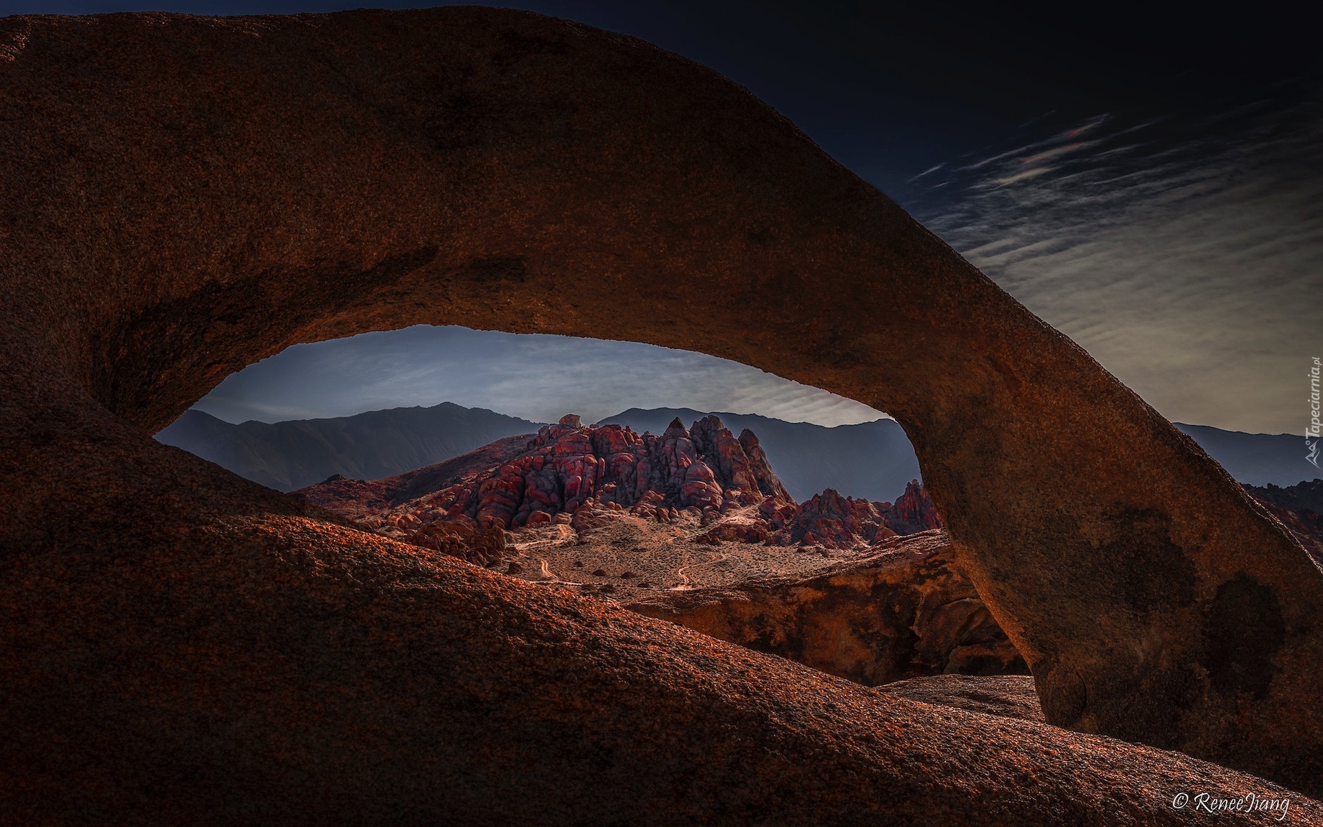 Stany Zjednoczone, Kalifornia, Łuk skalny, Mobius Arch, Skały, Góry, Alabama Hills