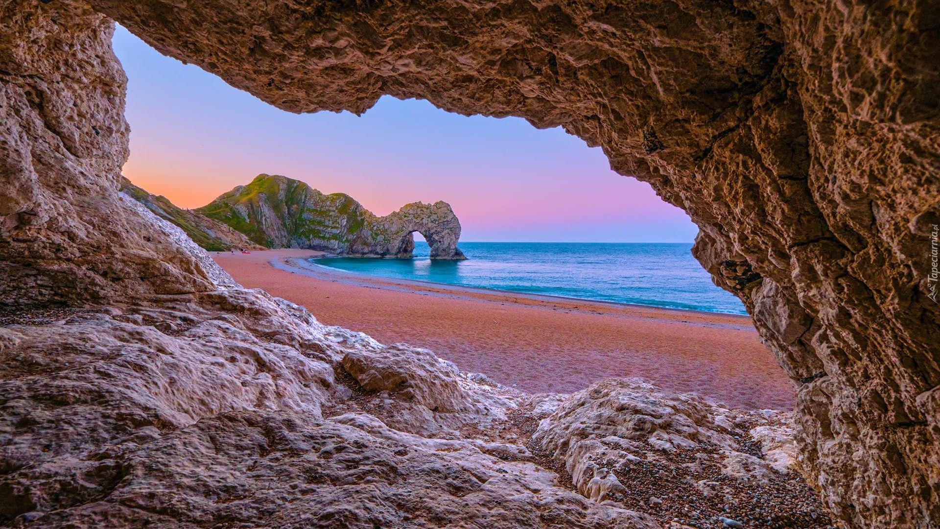 Anglia, Hrabstwo Dorset, Plaża, Morze, Wybrzeże Jurajskie, Skały, Łuk wapienny, Durdle Door